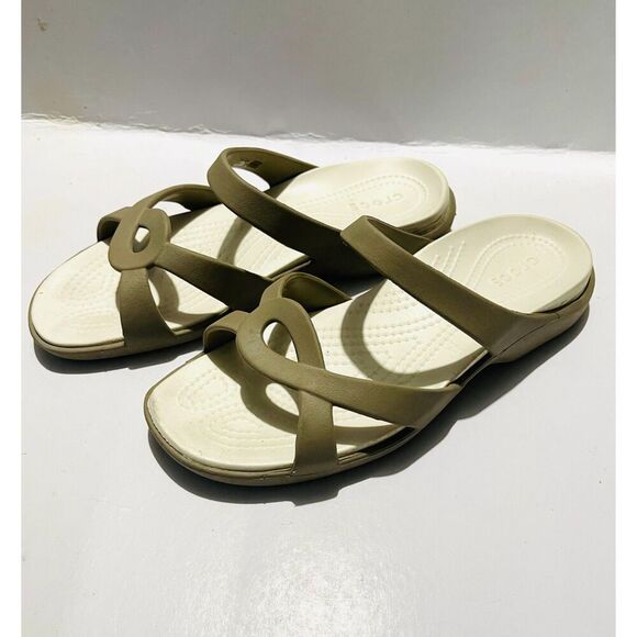 Crocs comfort sandals Tan Slide summer beach strappy waterproof  women's 8W - Picture 1 of 7